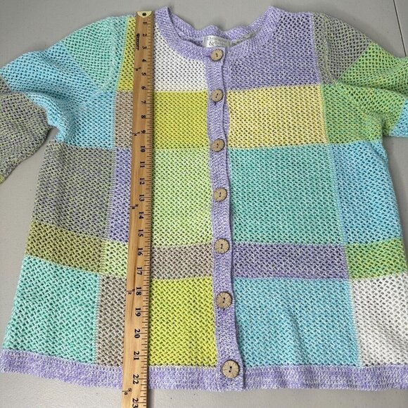 Open Knit Cardigan Sweater Size PL Coastal Grandma Squares - Picture 9 of 10